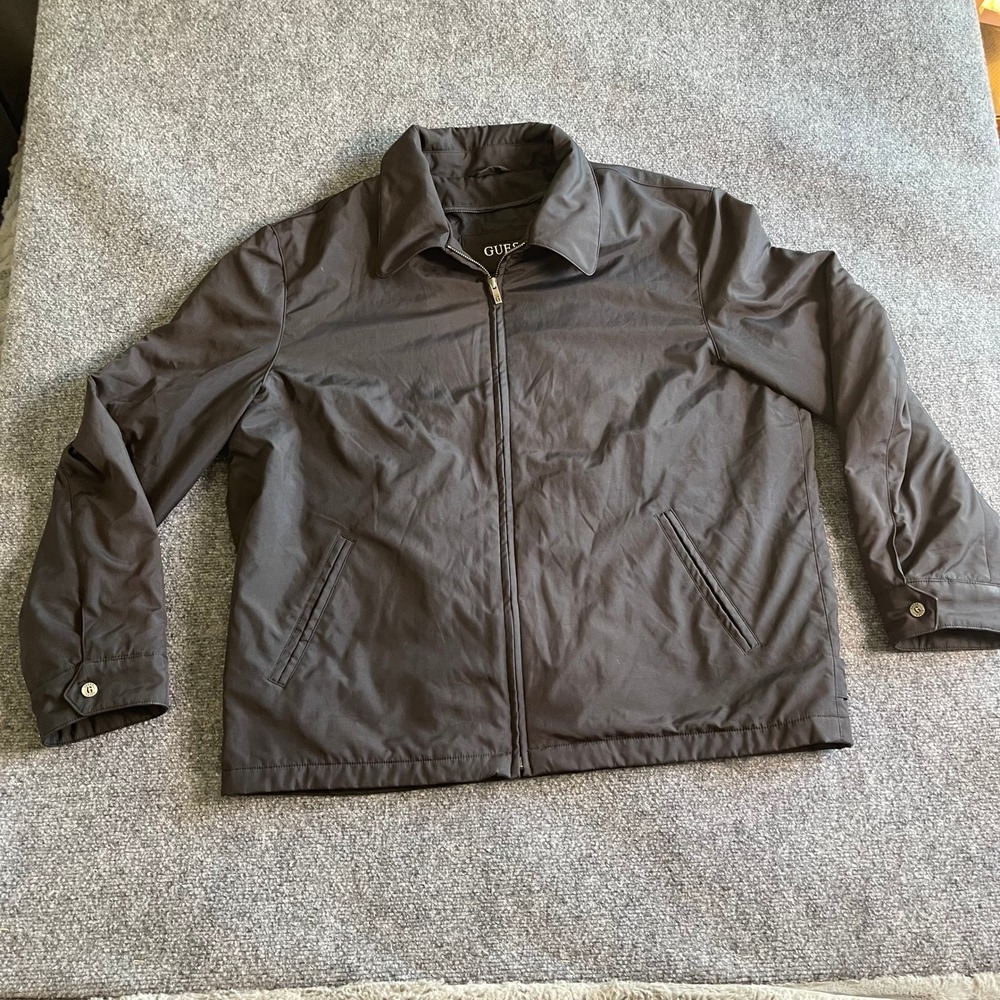 Guess Mens Harrington Jacket XL Dark Brown Zip Up Lightweight‎ Workwear Coat